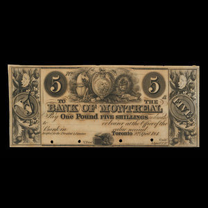 Canada, Banque de Montréal, 5 dollars : 2 avril 1844