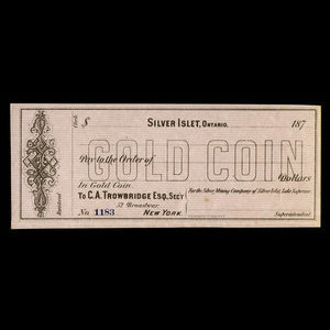 Canada, Silver Islet Mining Company, aucune dénomination : 1879