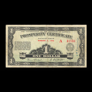 Canada, Alberta - Département du Trésor, 1 dollar : 5 octobre 1936
