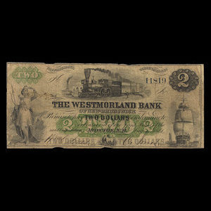 Canada, Westmorland Bank of New Brunswick, 2 dollars : 1 août 1861