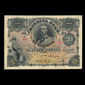 Canada, Imperial Bank of Canada, 20 dollars : 1 octobre 1902