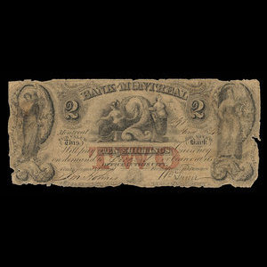 Canada, Banque de Montréal, 2 dollars : 1 janvier 1844