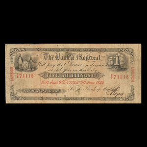 Canada, Banque de Montréal, 1 dollar : 6 juin 1852