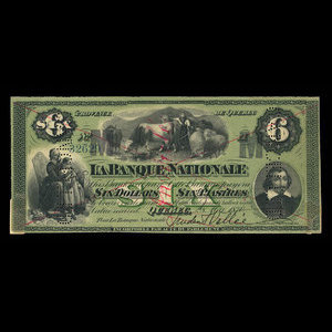 Canada, La Banque Nationale, 6 dollars : 28 mai 1870
