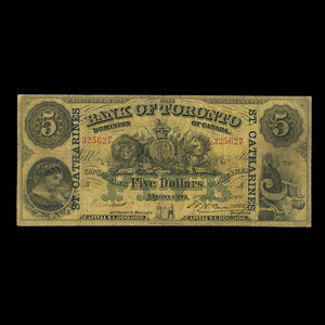 Canada, Bank of Toronto (The), 5 dollars : 1 février 1906