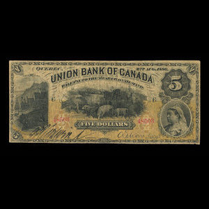 Canada, Union Bank of Canada (The), 5 dollars : 2 août 1886