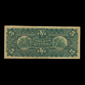 Canada, Union Bank of Canada (The), 5 dollars : 2 août 1886