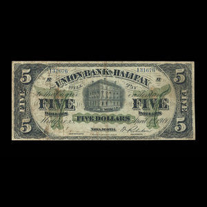 Canada, Union Bank of Halifax, 5 dollars : 1 avril 1900