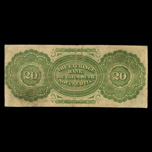 Canada, Exchange Bank of Yarmouth, 20 dollars : 1 juillet 1871