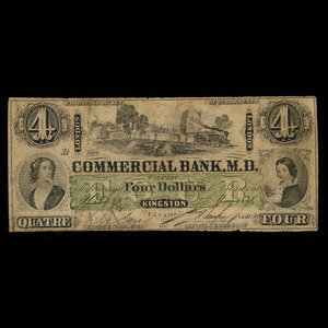 Canada, Commercial Bank of the Midland District, 4 dollars : 2 mai 1854