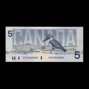 Canada, Banque du Canada, 5 dollars : 1986