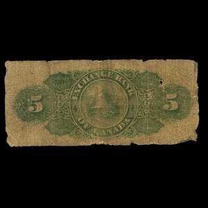 Canada, Exchange Bank of Canada, 5 dollars : 1 octobre 1872