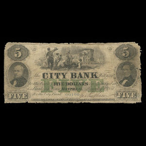 Canada, Banque de la Cité, 5 dollars : 1 janvier 1857