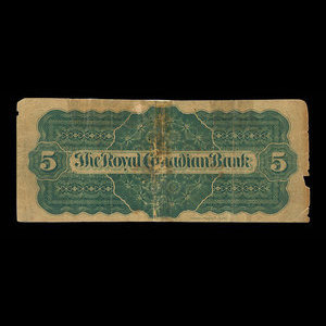 Canada, Royal Canadian Bank, 5 dollars : 26 juillet 1865