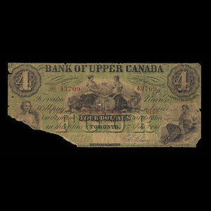 Canada, Bank of Upper Canada (York), 4 dollars : 1 janvier 1861