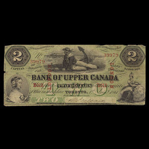 Canada, Bank of Upper Canada (York), 2 dollars : 1 janvier 1861