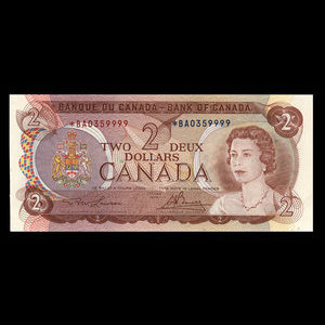 Canada, Banque du Canada, 2 dollars : 1974