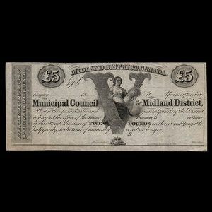 Canada, Municipal Council of the Midland District, 5 livres(anglaise) : 1862