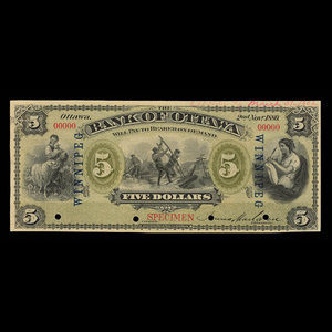 Canada, Bank of Ottawa (The), 5 dollars : 2 novembre 1880