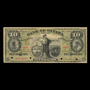 Canada, Bank of Ottawa (The), 10 dollars : 2 novembre 1880