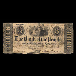 Canada, Bank of the People, 3 dollars : 9 octobre 1840
