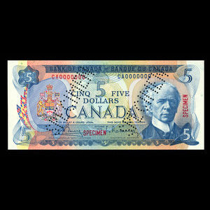 Canada, Banque du Canada, 5 dollars : 1972