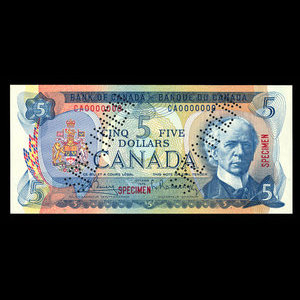 Canada, Banque du Canada, 5 dollars : 1972