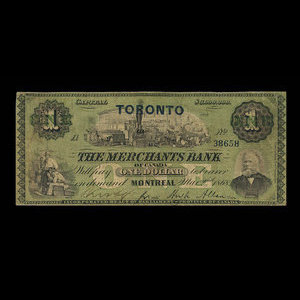 Canada, Merchants Bank of Canada (The), 1 dollar : 2 mars 1868