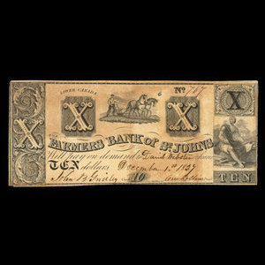 Canada, Farmers Bank of St. Johns, 10 dollars : 1 décembre 1837