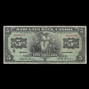 Canada, Barclays Bank, 5 dollars : 3 septembre 1929