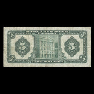 Canada, Barclays Bank, 5 dollars : 3 septembre 1929