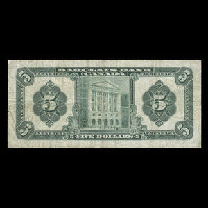 Canada, Barclays Bank, 5 dollars : 3 septembre 1929
