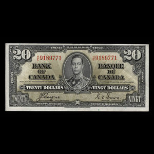 Canada, Banque du Canada, 20 dollars : 2 janvier 1937