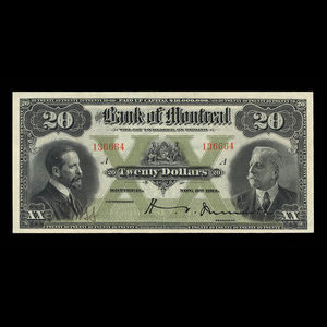 Canada, Banque de Montréal, 20 dollars : 3 novembre 1914