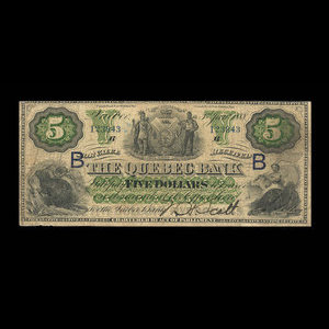 Canada, Banque de Québec, 5 dollars : 3 janvier 1888