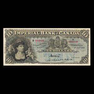 Canada, Imperial Bank of Canada, 10 dollars : 1 janvier 1910