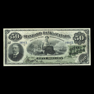 Canada, Standard Bank of Canada, 50 dollars : 1 décembre 1890