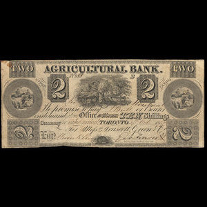 Canada, Agricultural Bank (Toronto), 2 dollars : 5 octobre 1837