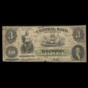 Canada, Central Bank of New Brunswick, 3 dollars : 1 novembre 1860