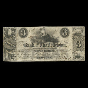 Canada, Bank of Charlottetown, 3 dollars : 1 mai 1852