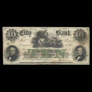 Canada, Banque de la Cité, 10 dollars : 1 janvier 1857