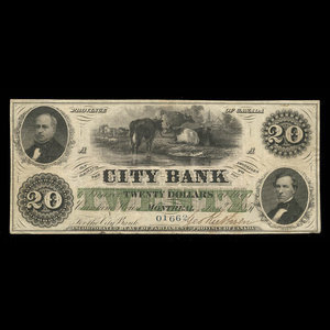Canada, Banque de la Cité, 20 dollars : 1 janvier 1857