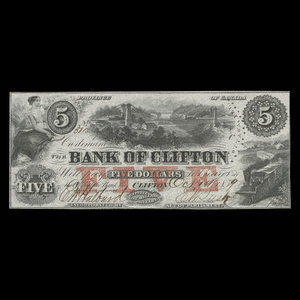 Canada, Bank of Clifton, 5 dollars : 1 octobre 1859