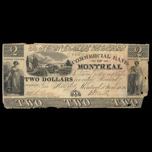 Canada, Commercial Bank of Montreal, 2 dollars : 1 juin 1836