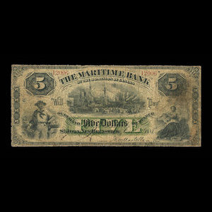 Canada, Maritime Bank of the Dominion of Canada, 5 dollars : 3 octobre 1881