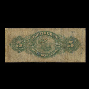 Canada, Maritime Bank of the Dominion of Canada, 5 dollars : 3 octobre 1881