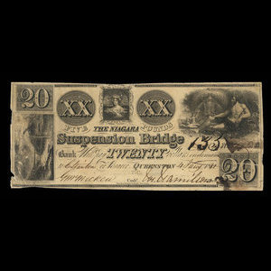 Canada, Niagara Suspension Bridge Bank, 20 dollars : 4 janvier 1841