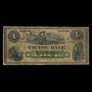 Canada, Pictou Bank, 4 dollars : 2 janvier 1874