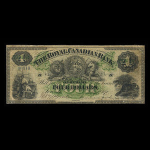 Canada, Royal Canadian Bank, 4 dollars : 1 juillet 1870