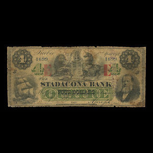 Canada, Stadacona Bank, 4 dollars : 2 avril 1874